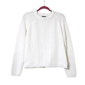 Quince Ivory Organic Cotton Fisherman Crew Cropped Sweater XL Career Office
